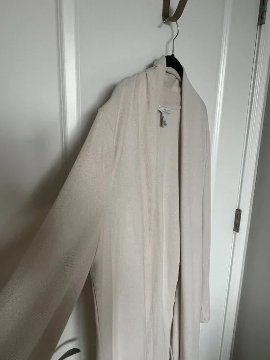 Halston Cream Open Front Long Cardigan Sweater, XL - Picture 7 of 9